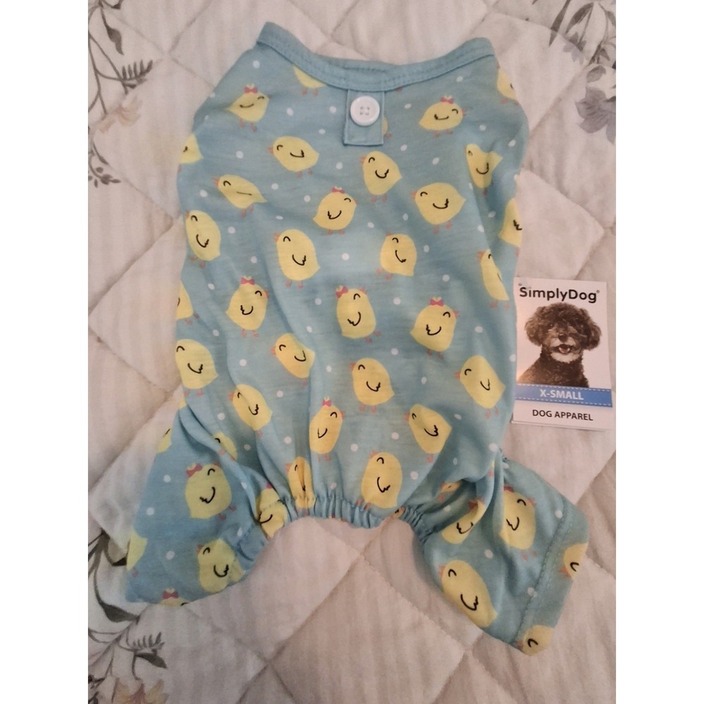 Blue Small Dog Pajamas With Yellow Chicks. Size XS.